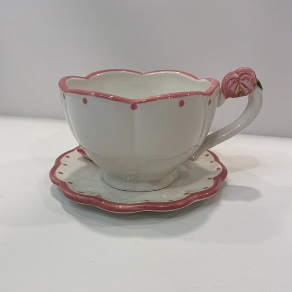 Bella Casa by Ganz Floral Tea Pot, Tea cup vintage collectible. (7" w. X  5" h) - Picture 10 of 15